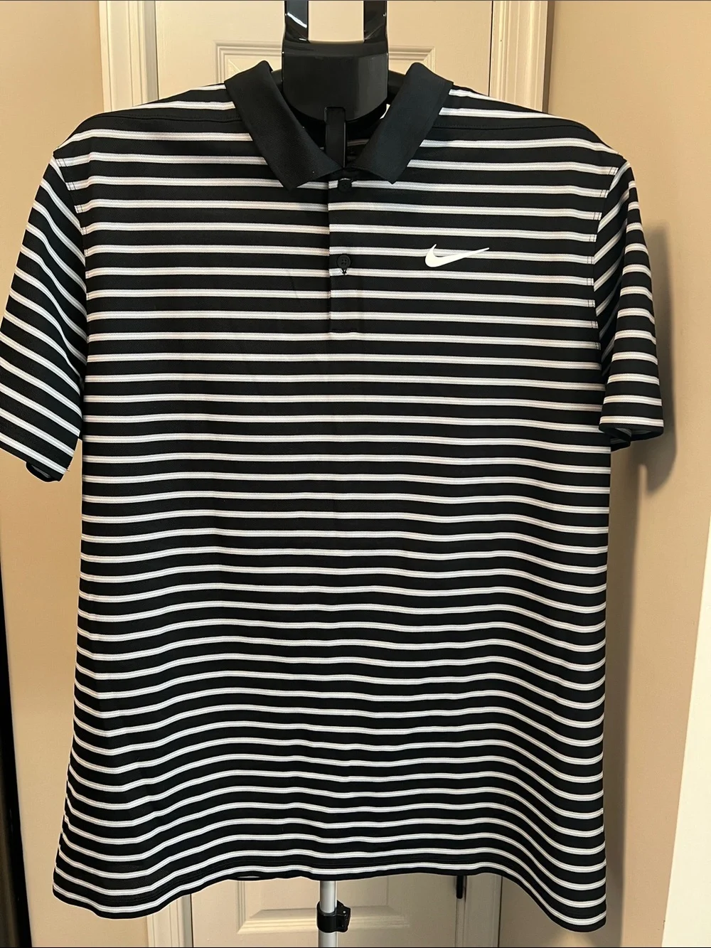 Nike Black and White Striped Polo Shirt